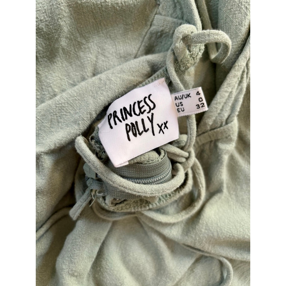 Women's Princess Polly Sage Green Mini Dress US 0 Backless Linen Blend - Picture 3 of 11